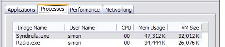 taskman screen shot showing memory usage