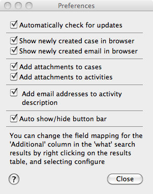 the preferences window