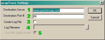 pcapTrace settings dialogbox